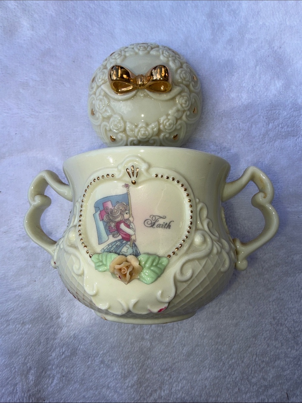 Precious Moments Cream and Gold Decorative Trinket Jar